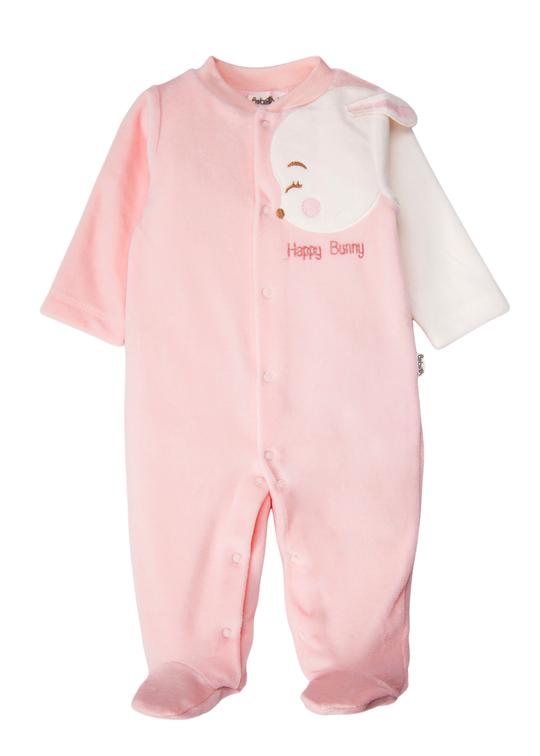 Salopeta cu Botosei din Catifea cu Aplicatie Iepure Happy Bunny pentru Fetite K5499 – Bebetto