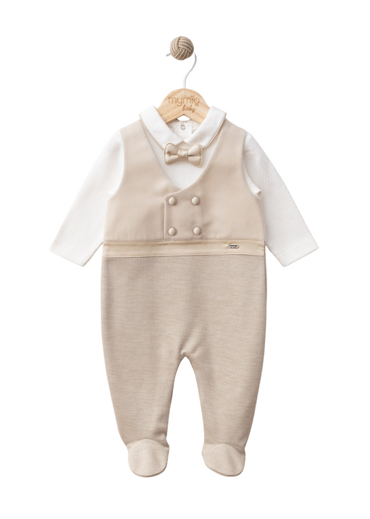 Salopeta Lunga Eleganta Bej cu Vesta si Papion 4347 MyMio