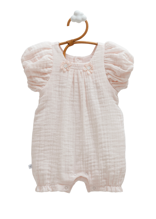 Salopeta Scurta din Muselina Roz Smile TK2401 Mell Sweet Baby