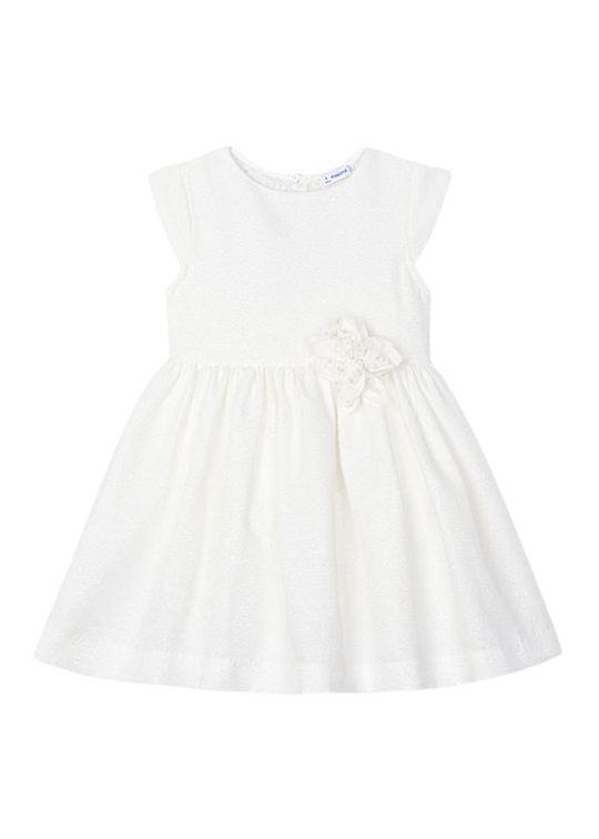 Rochie Crem cu Sclipici si Dantela cu Flori pe Spate si Floare in Talie 3913 Mayoral