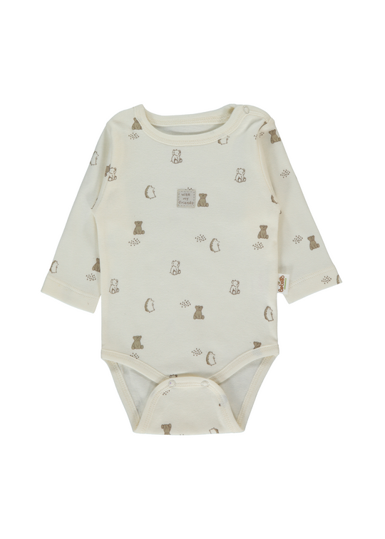 Body Crem cu Maneca Lunga cu Imprimeu Ursi si Arici T4094 Bebetto