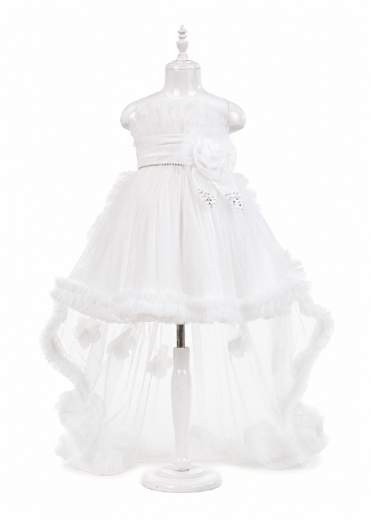 Ivory tulle ceremony dress with satin waist sash art 3190 Mon Princess