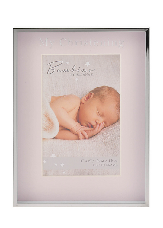 Silver Photo Frame with Pink Interior My Christening Day BM138 Bambino By Juliana