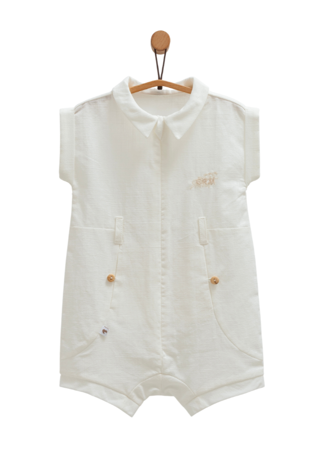 Salopeta Scurta Crem cu Guler Alb si Fermoar Serenity Boy TE1748 Mell Sweet Baby