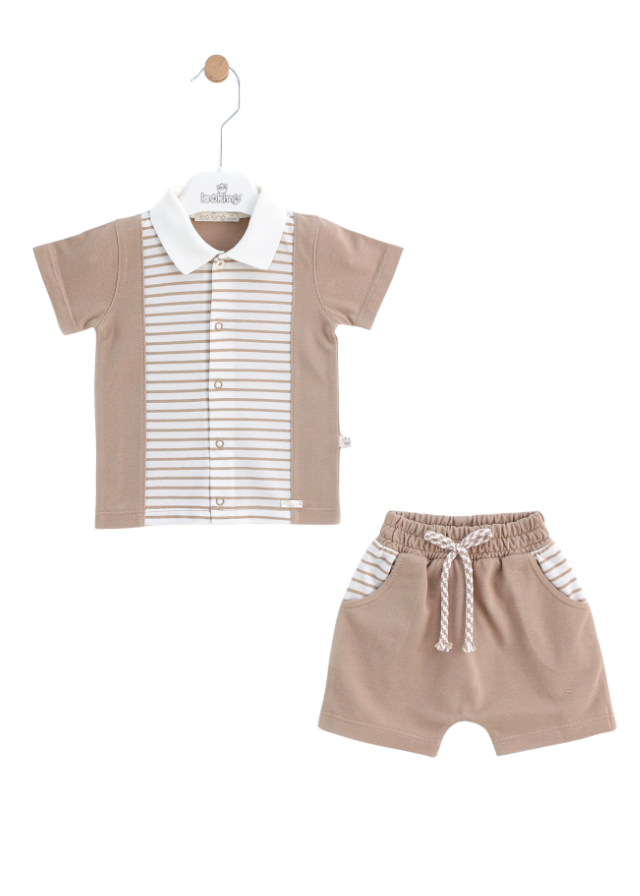 Set 2 Piese din Bumbac Bej Tricou Polo si Pantaloni Scurti  12308 Leo King