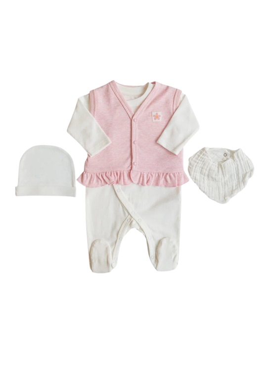 Set 4 Piese Alb cu Roz Salopeta cu Vesta S60571 Kitikate