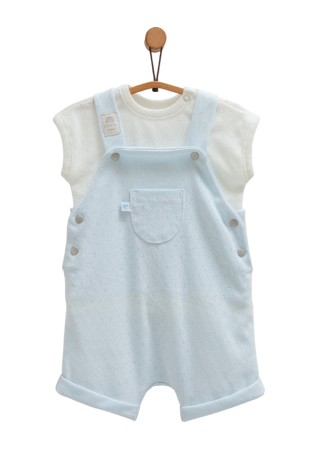 Set 2 Piese Salopeta Scurta Bleu si Tricou Crem Move Boy SLE1712 Mell Sweet Baby