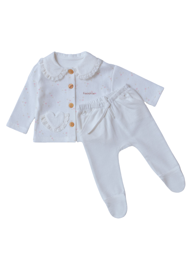 Set 2 Piese Roz, Bluza cu Nasturi si Pantaloni Lungi 9541 Mell Sweet Baby