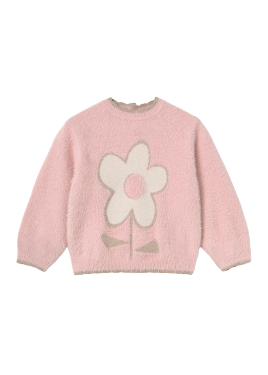 Pulover Tricotat Pufos Roz cu Model Floral pentru Fetite 2383 – Mayoral