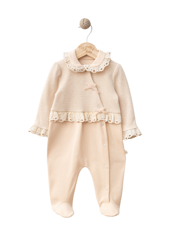 Salopeta Lunga Somon cu Tricot pe Bust si Dantela Bumbac 4361 MyMio