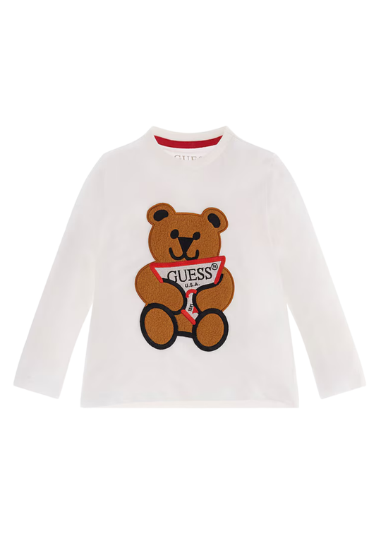 Tricou Alb din Bumbac cu Maneca Lunga pentru Baieti N0BI26 – Guess