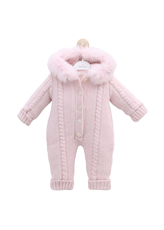 Combinezon Roz cu Lana Merinos cu Blana la Guler si Nasturi 9419 Leo King