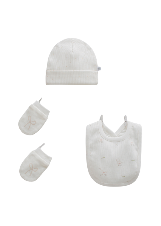 Set 3 Piese Fes, Baveta si Manusi Crem cu Ratuste TAK2267 Mell Sweet Baby