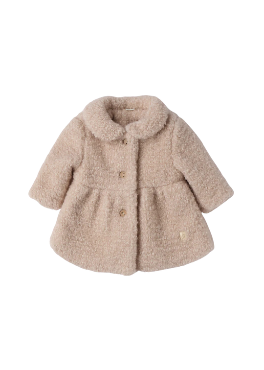Palton Bej din Stofa Bucle cu Gluga 3574 Mino Baby