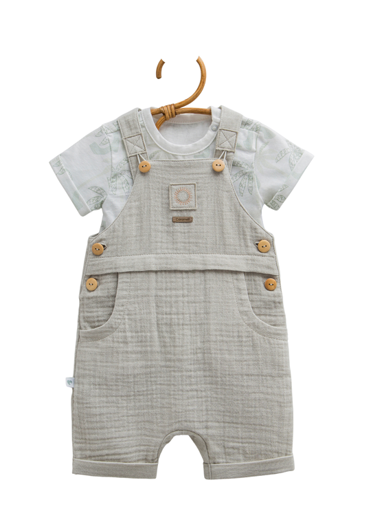 Set 2 Piese Tricou si Salopeta Scurta Muselina Verde Free Boy SLE1729 Mell Sweet Baby