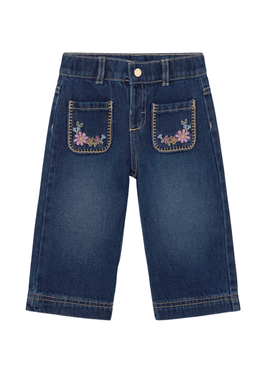 Pantaloni Denim cu Buzunare Brodate Floral pentru Fetite 2554 – Mayoral