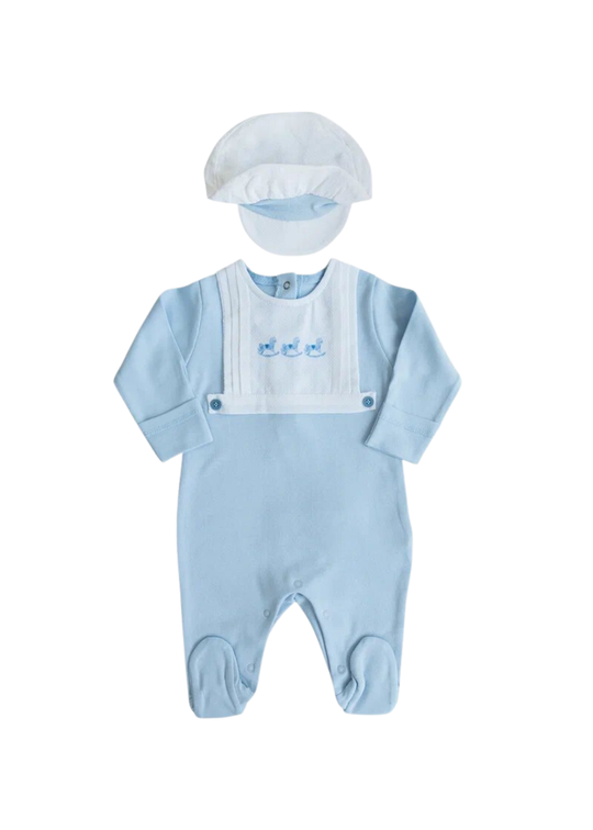 Set 2 Piese Bluza si Pantaloni Alb cu Bleu cu Caluti S60339 Kitikate