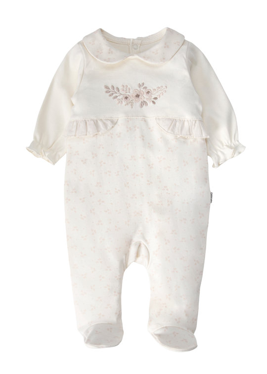 Salopeta cu Botosei si Guleras Rotund, Broderie Florala, pentru Fetite T4338 – Bebetto