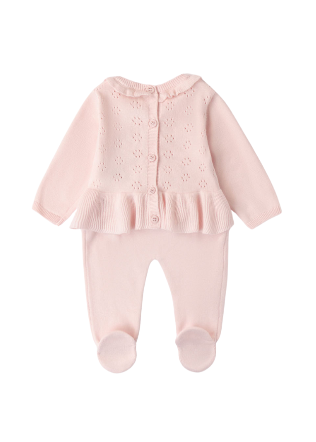 AnneBebe - Set 2 Piese Roz Tricotat, Bluza si Pantaloni pentru Fetite 8700 Minibanda