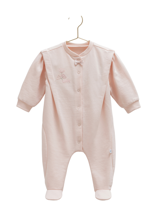 Salopeta Lunga Roz cu Fermoar si Broderie Flori TK2003 Mell Sweet Baby