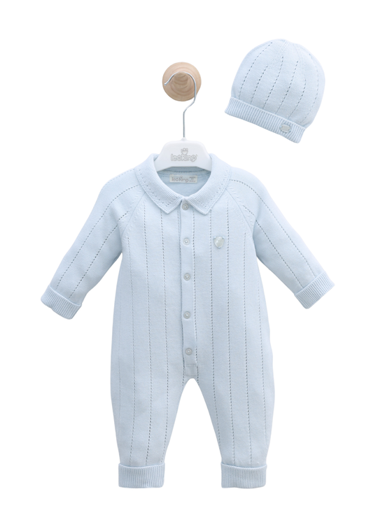 Set Salopeta Lunga Tricotata Bleu cu Fes 7459 Leo King