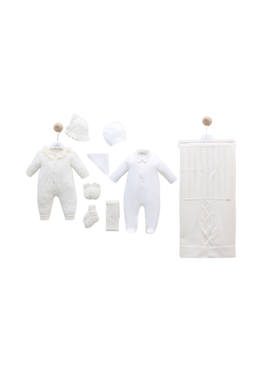 Set Maternitate Alb 9 Piese cu Lana Merinos 3448 Leo King