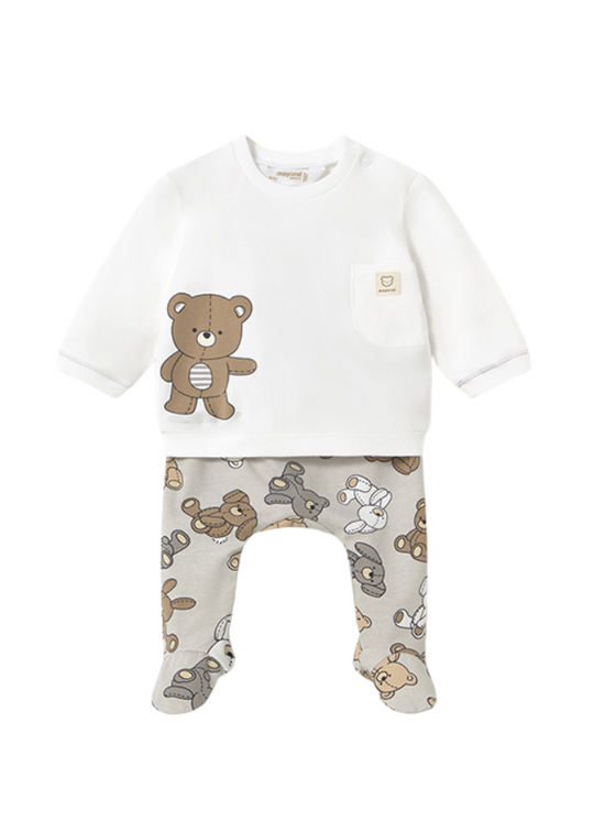 2-Piece Set Blouse and Long Pants White with Beige Bear Print 1559 Mayoral