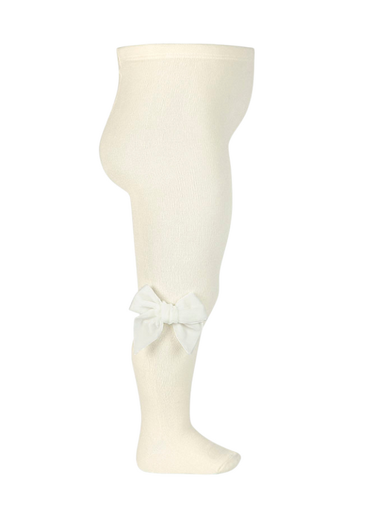 Cream Cotton and Nylon Tights with Velvet Bow 24891 Condor