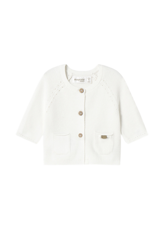 Cardigan Tricotat  Crem cu Nasturi si Buzunare 1307 Mayoral