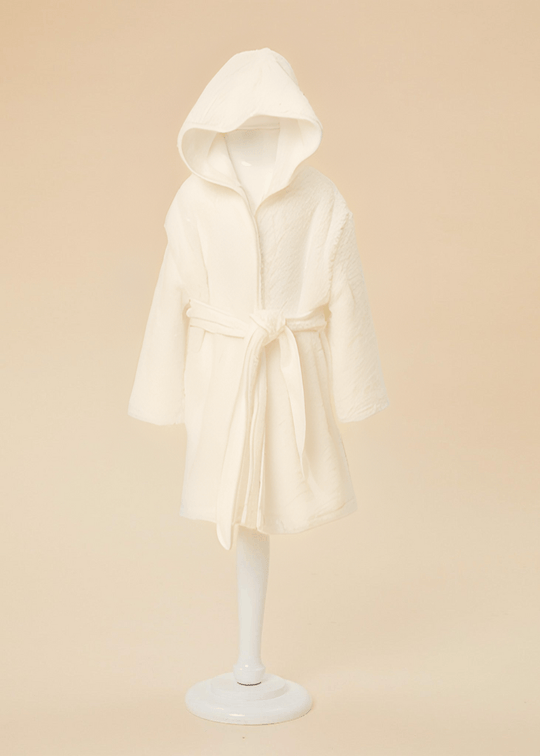 Дитячий бавовняний халат з капюшоном і шнуром кольору слонової кістки AnneBebe 