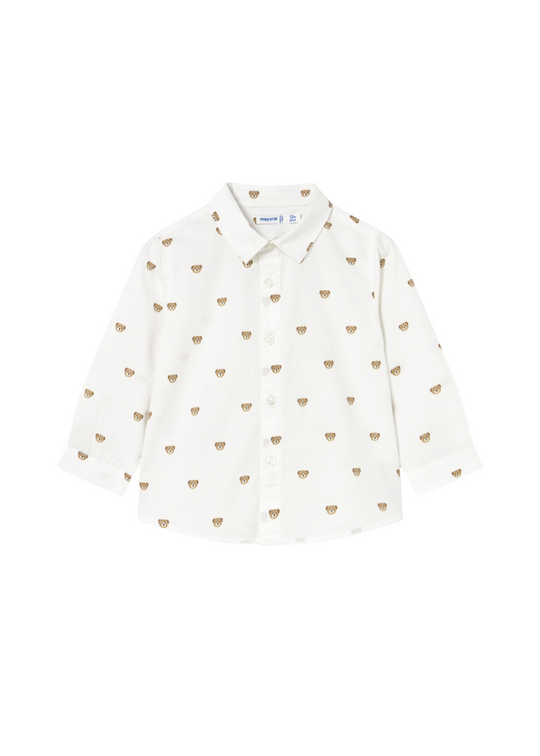 White Long Sleeve Shirt with Bear Print Beige 2107 Mayoral