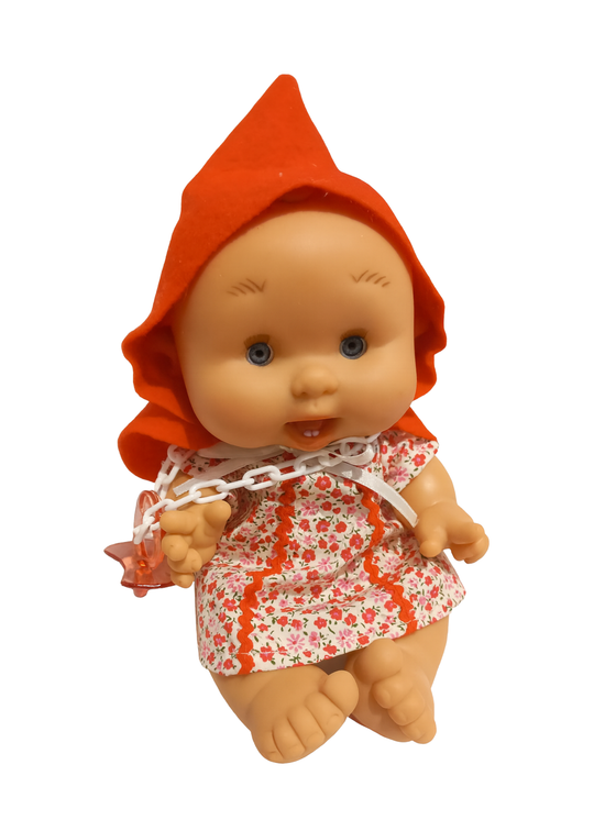 Papusa Parfumata cu Rochita Alba Imprimeu Floricele si Scufita Rosie - 26 cm - 0439 - Nines