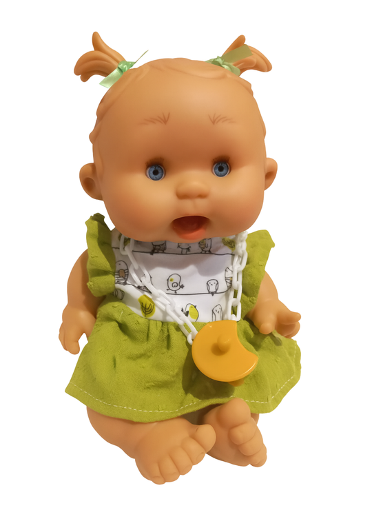 Papusa Parfumata cu Rochita Verde cu Imprimeu Floricele - 26 cm - 0439 - Nines