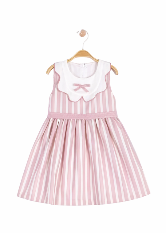 Rochie Fara Maneci cu Dungi Roz Pudra 16806 Bebus