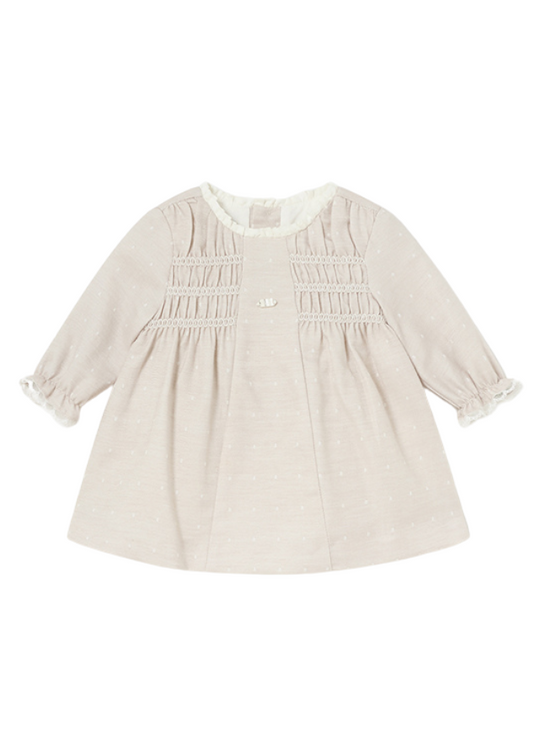 Beige Dress with White Polka Dots with Long Sleeves 2882 col 55 Mayoral