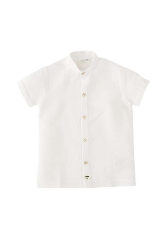 Camasa Alba cu Maneca Scurta si Guler Cazacesc din In cu Bumbac 4.G157/00 iDO