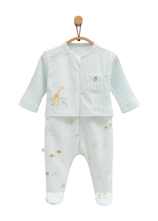 Long Blue Jumpsuit with Zipper and Animal Print Safari Time TE1363 Mell Sweet Baby