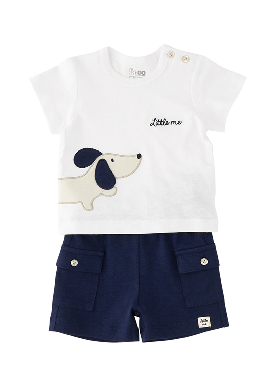Set 2 Piese Tricou Alb cu Catel si Pantaloni Scurti Bleumarin 4.G150/00 iDO