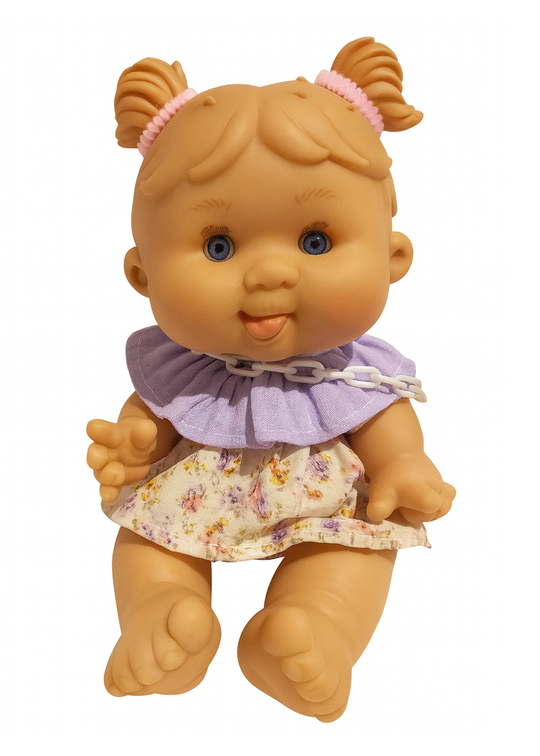 Papusa Parfumata cu Rochita Crem Imprimeu Floral Mov - 26 cm - 0439 – Nines