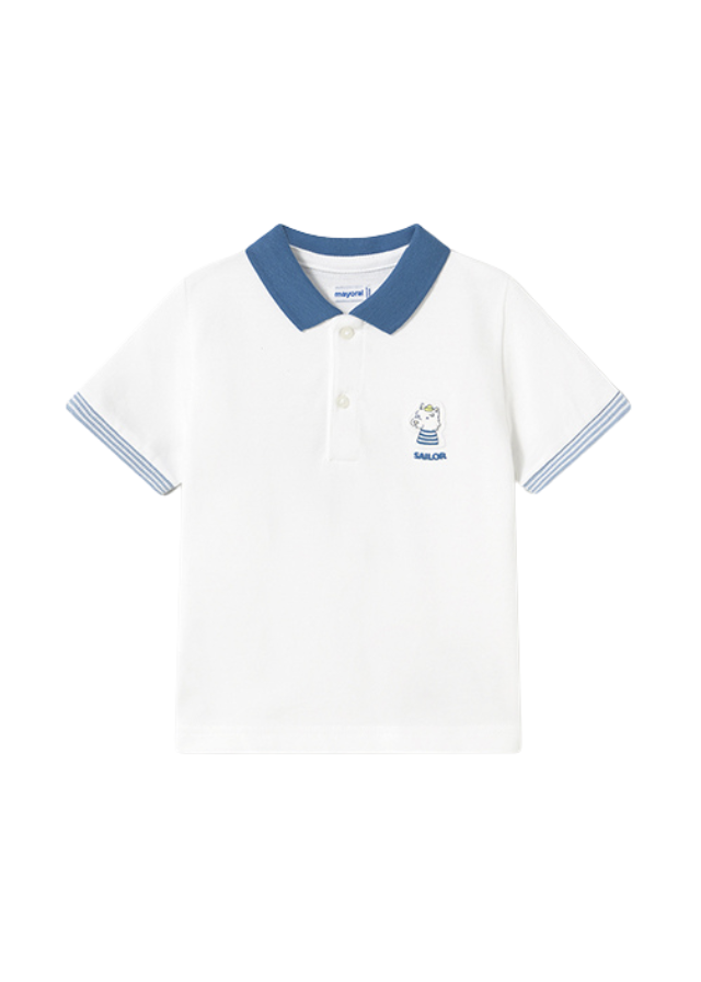 Tricou Polo Alb cu Albastru 1108 Mayoral