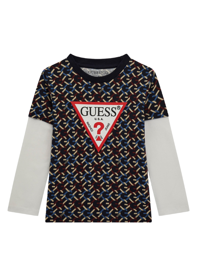 Bluza cu Maneca Lunga Imprimeu Albastru cu Bej cu Logo N4BI07 I3Z13 P7P9 Guess