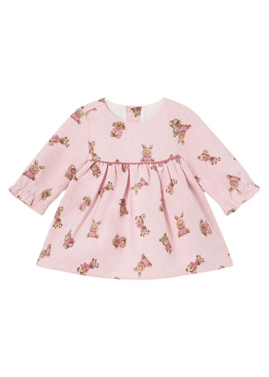 Pink dress made of reiat with long sleeves with bear print 2810 Mayoral