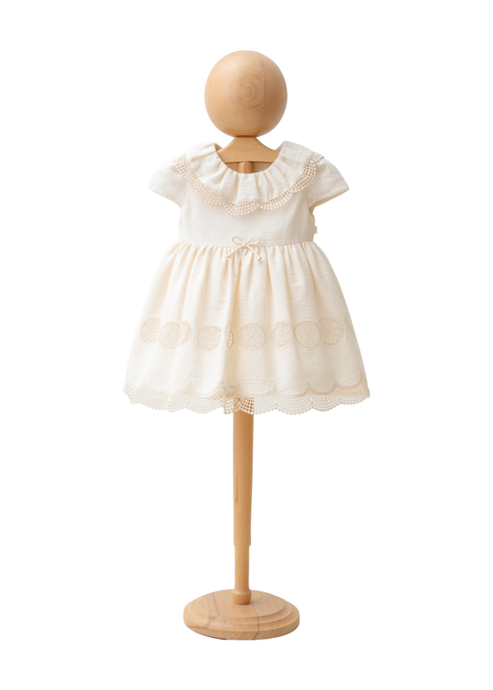 Rochie Bej Maneca Scurta cu Volan la Guler 4269 MyMio