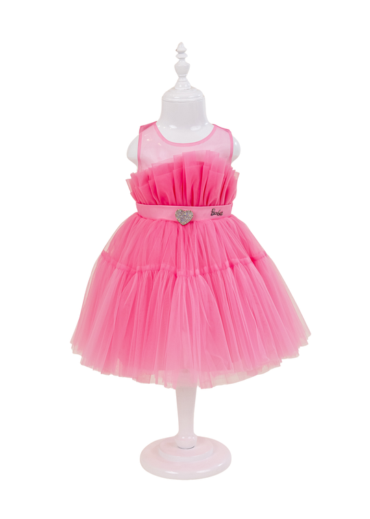 Rochie Ceremonie din Tulle Roz cu Volan din Tulle pe Bust 2992 Mon Princess