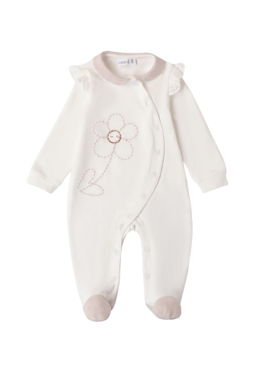 Довгий комбінезон кремового кольору з бежевим коміром і квітковим принтом 8155 iDO