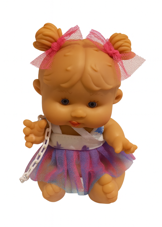 Papusa Parfumata cu Rochita in Bretele Tull Turqoise si Ciclamen - 21 cm - 0496 - Nines