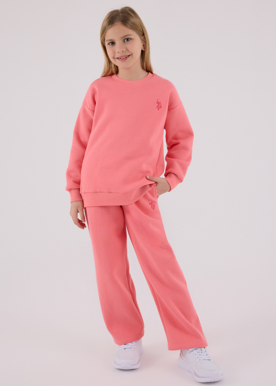 Trening 2 Piese Roz Neon Bluza Sport Oversize si Pantaloni Lungi Evazati US2301-4 Us Polo Assn