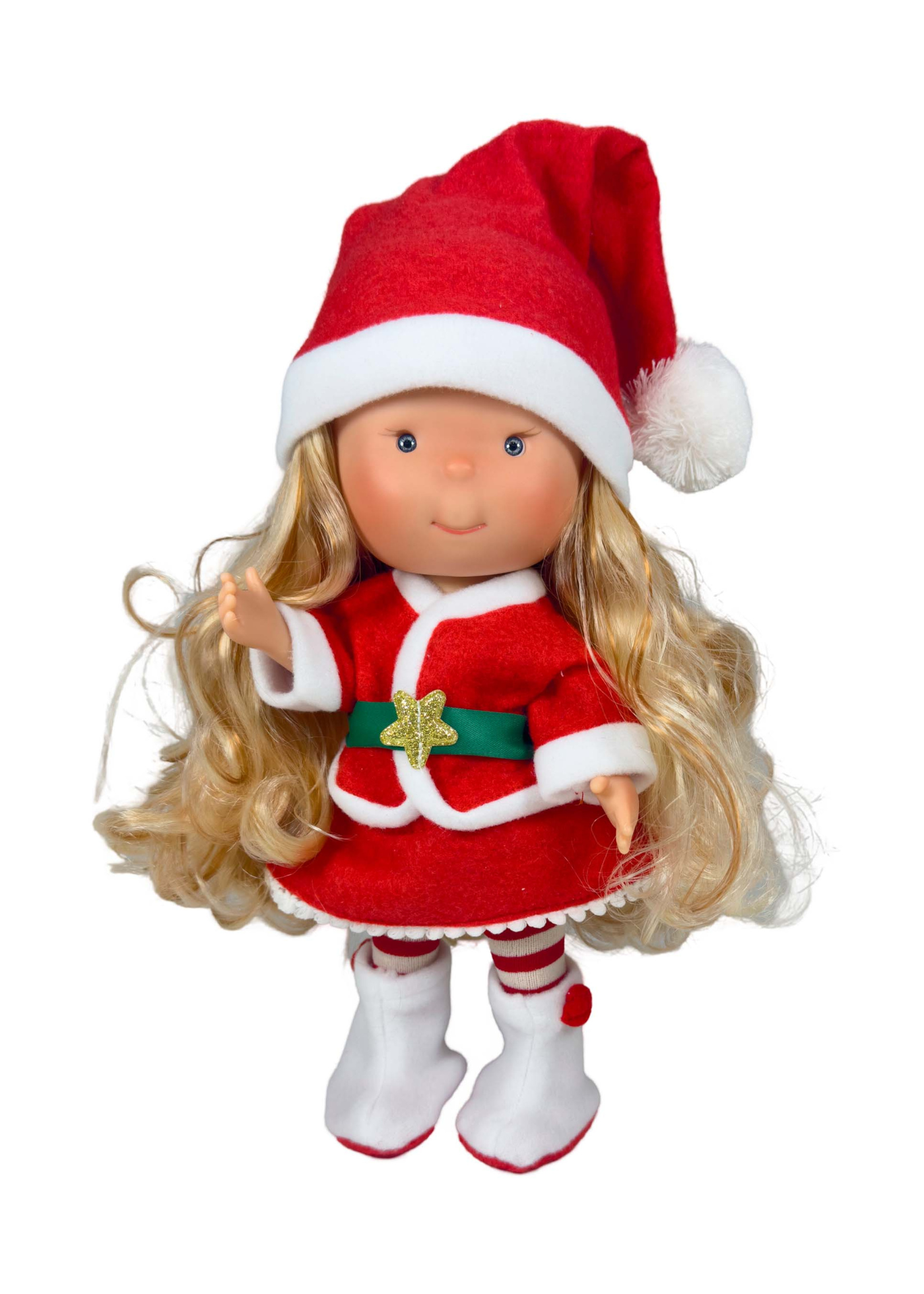 Papusa Parfumata Pippa Blonda Corp Vinil cu Costum Craciunita Alb-Rosu – 2817 – 30 cm – Nines