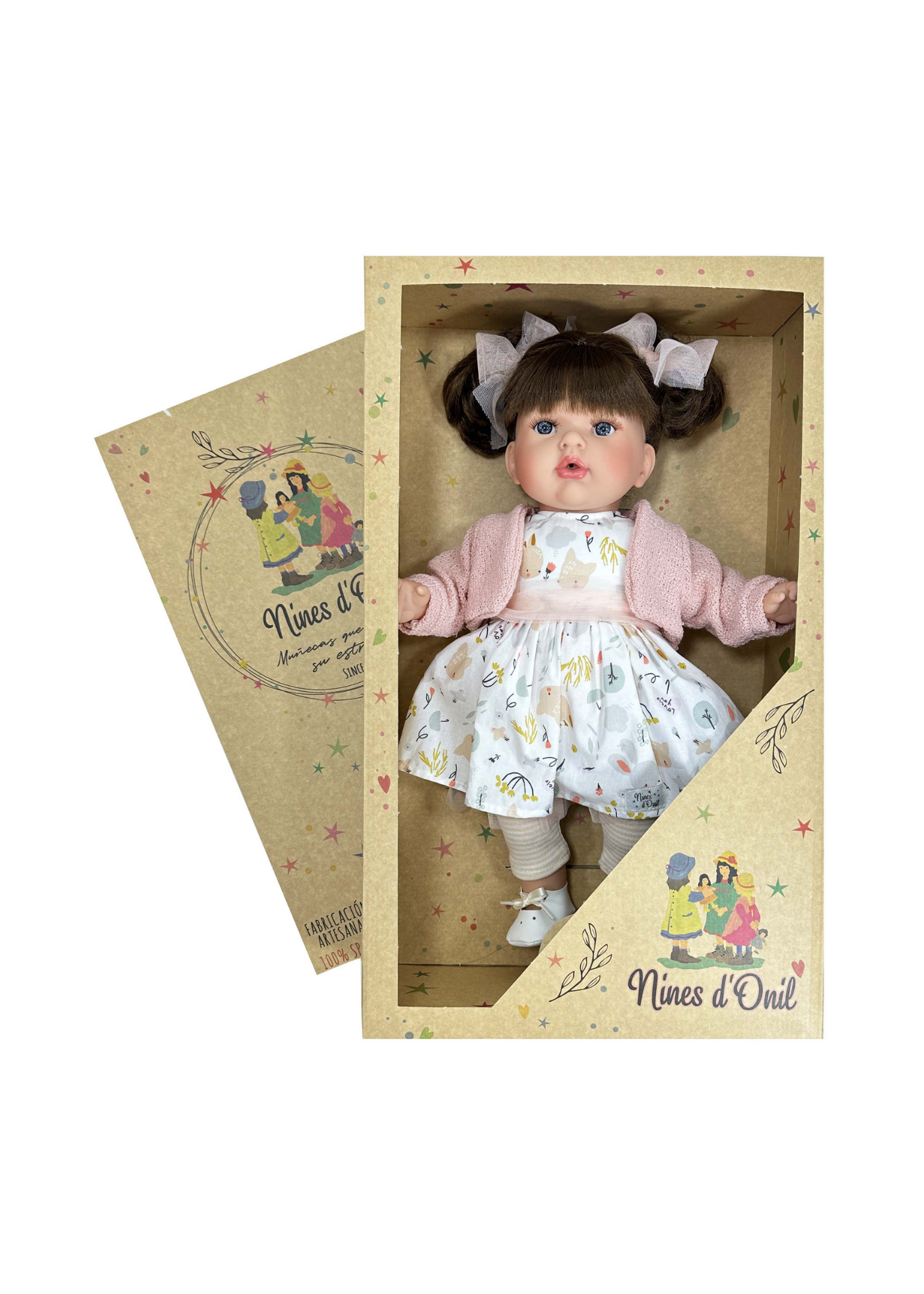 Papusa Parfumata Tita Satena cu Mecanism Rochita Alba Imprimeu Floral si Jacheta Roz – 45 cm – 6133 – Nines