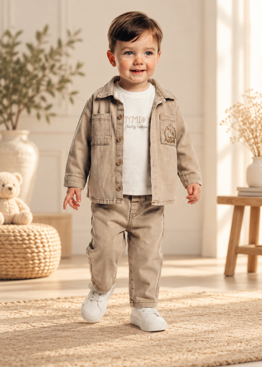 Set 3 Piese Camasa, Tricou si Pantaloni Lungi Maro pentru Baieti 4672 – MyMio